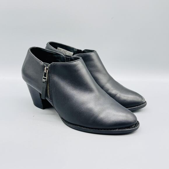 Vionic Boots Womens 8.5 Black Leather Taber Ankle Booties Side Zip Heel Comfort - Picture 2 of 10